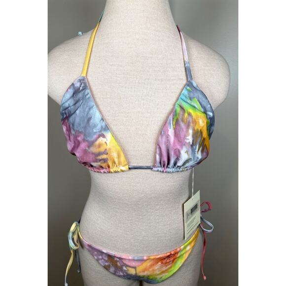 Mara Hoffman Rae Tie Dye Pastel Multicolor Two Piece Bikini Swim Set Size XL - Picture 3 of 7